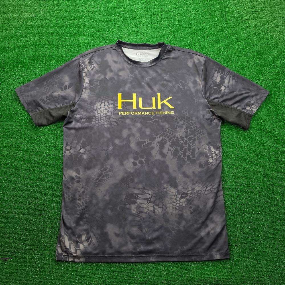 Huk Performance Fishing Kryptek Camo Sun Shirt Mens Medium Black Short Sleeve